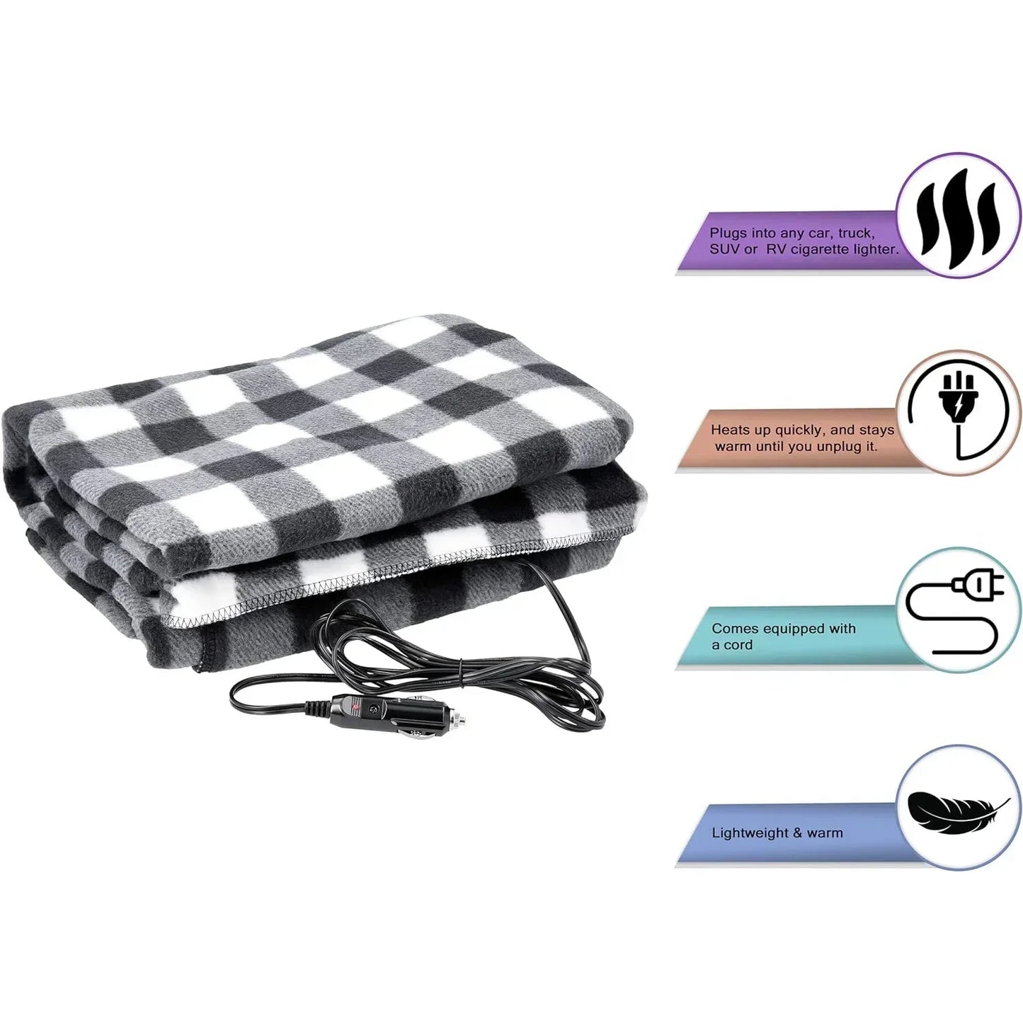 Premium Cozy Car Heating Blanket - 12V Heated Fleece Travel Throw