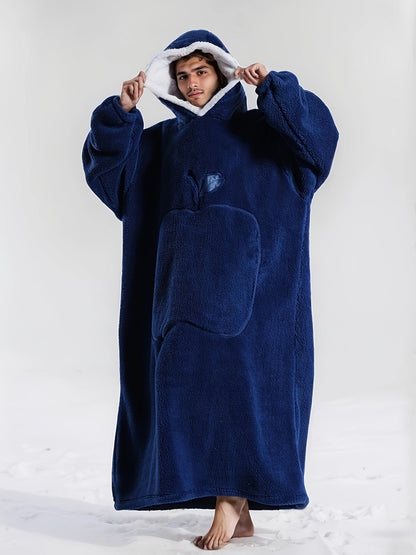 Winter Fleece Hooded Robe Navy Blue Blanket