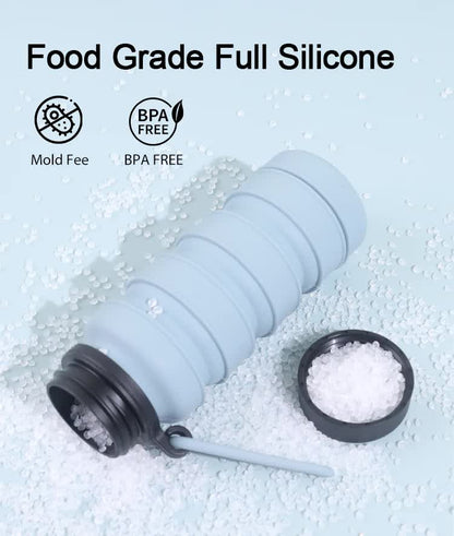 Brown Collapsible Silicone Water Bottle - 510ml Portable Food-Grade Travel & Sports Drink Flask